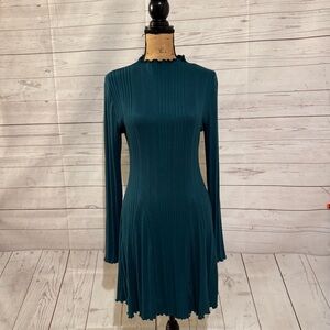 SO Teal Ribbed Long Sleeve Dress